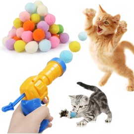 THJOPOKEEL Bolas de Juguete para Gatos con Lanzador: Set de 100 Bolas de Pompones y 3 Bolas de plástico, Juguetes elásticos interactivos para Gatos,Bola de Felpa Colorida para Entrenamiento