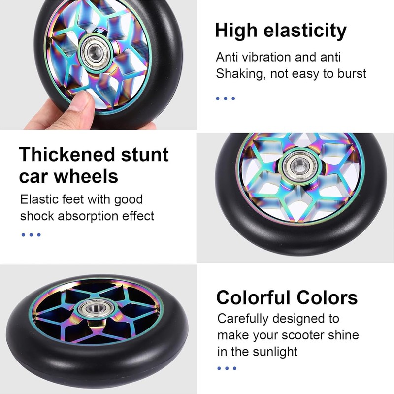 YoyoMeta 2 Pcs 110mm Scooter Wheels, Colorful Pu Wheels Thick