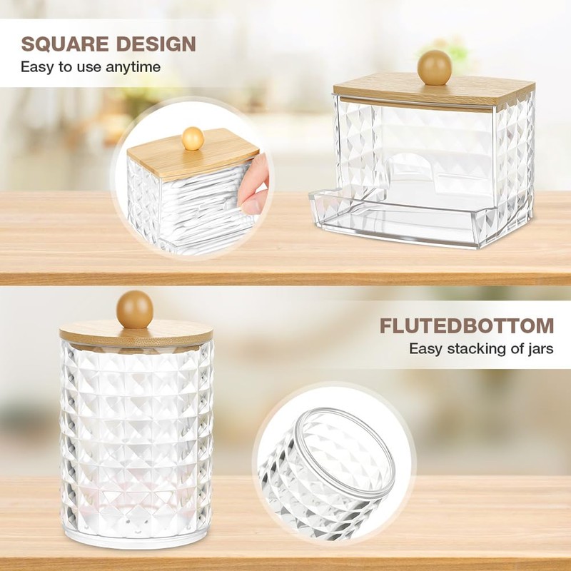 HOTUT 3PCS Cotton Pad Holder, Bathroom Jars Cotton Swab Box
