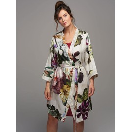 Essenza Fleur kimono, flowers, peonies, tulips, sateen, White, small