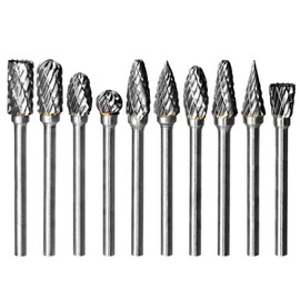10 Pcs Tungsten Carbide Burr Bits Set 1/8" Shank Compatible with Dremel Double Cut Rotary Tool Bits Accessories for Metal Wood Steel Stone Carving Cutting Engraving Grinding Kit