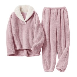 BOSECETA Fluffy Pajamas Set for Women Soft Comfy Fleece Pjs Pullover Pants Loose Plush Sleepwear Fuzzy Loungewear for Winter (Pink,Small)