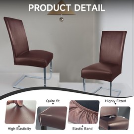 WENZMOC PU Leather Dining Chair Covers Removable 100% Waterproof Chair Covers for Dining Chairs Set of 6, Stretchy & Soft High Back Kitchen Chairs Cover Protectors (Brown)