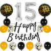 Silver 15th Birthday Decorations Party Supplies-Black Happy 15th Birthday Banner