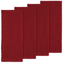 Decorrack 100% Cotton Kitchen Towels, 15" x 25" Absorbent Dish Towels Red Pack of 4
