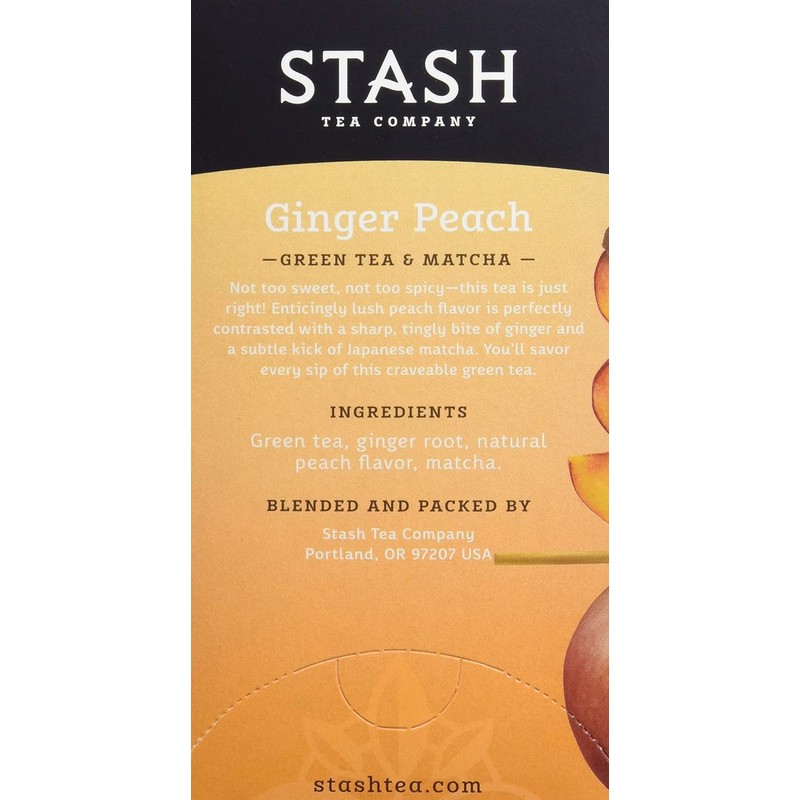 Stash Tea Green Tea, Ginger Peach with Matcha, 18 ct