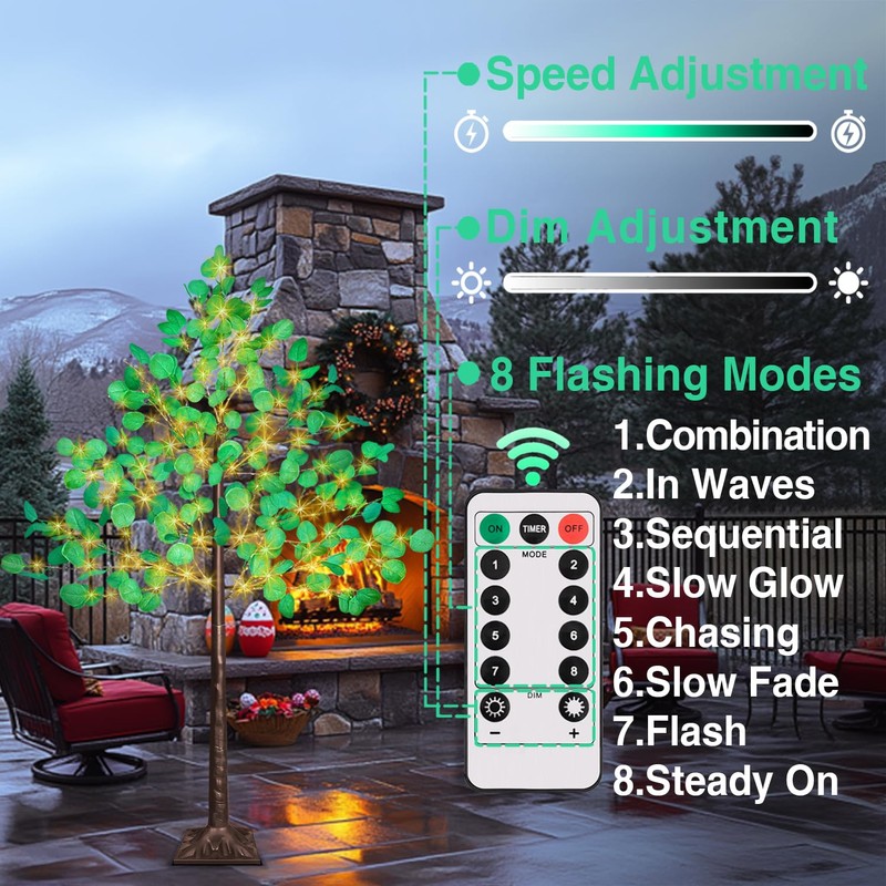 4FT Lighted Eucalyptus Tree with 240pcs Lights, Prelit Eucalyptus Tree