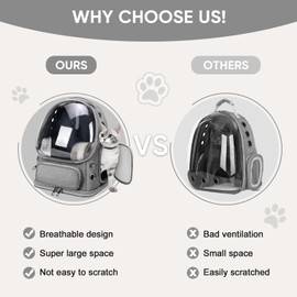 Breathable Cat Backpack Carrier, Large Space Cat Bubble Backpack for Kitty & Small Dog up to 18lbs, Foldable Cat Carrier Backpack, Transparent Airline Approved Carrier for Travel (Gray)