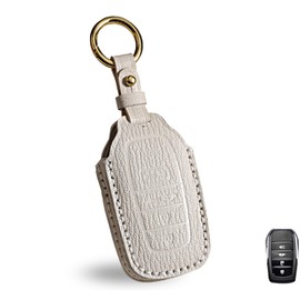 OLLEN NO-Screws Premium Leather Key Fob Cover, Fit for Toyota Tundra 2022 2023 2024 2025~, Fit for Corolla Cross Venza Sequoia, Car Key Case（Beige）