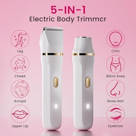 Maquinillas de afeitar eléctricas para mujeres, regalos del día de San Valentín, recortadora de bikini 5 en 1 húmedo/seco con base de carga USB, depil