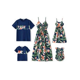 PATPAT Hawaiian Family Matching Outfits Mom and Daughter Matching Outfits Tropical Floral Palm Leaf Print Sun Dresses Mommy and Me Vacation Beach Dresses Green Floral Outfit for Toddler Girl 4t 5t