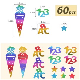 BETESSIN 60 Stück Einschulung Konfetti Glänzend Bunt - Schultüte Streudeko Groß - Schulkind Tischdekoration für Schuleinführung, Schulanfang, Einschulung Mädchen und Jungen