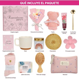 Regalos de cumpleaños para mujeres: 13 conjuntos de cestas de regalo únicas creadas exclusivamente para mujeres. Regalos especiales para madres, hermanas, mejores amigas, esposas y novias. Perfectos para San Valentín, Navidad y el Día de la Madre (Rosa)