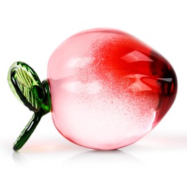 YWHL Handcraft Glass Peach Figurine Kitchen Decor, Crystal Art Fruit Collectibles, Pech Decor for Home Office Tabletop