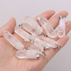 LE SKY 8 Pcs Natural Crystal Stone Pendants Irregular Shape Raw Clear Quartz Pendant for Jewelry Making Necklace