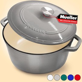 Mueller DuraCast Enameled Cast Iron Dutch Oven Pot with Lid, 4.5, 6 or 7.5 QT, Casserole Dish, Braiser Pan, All Cooktops, Oven Safe, Cookware Kitchen - Color: Gray, Size: 6 QT