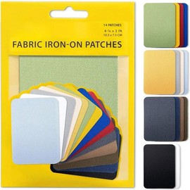 Premium Quality Fabric Iron-on Patches Inside & Outside Strongest Glue 100% Cotton Blue Gray Beige Brown Yellow Red Green Repair Decorating Kit 14 Pieces Size 3" by 4-1/4" (7.5 cm x 10.5 cm) - Color: Multicolor, Size: 1-Pack