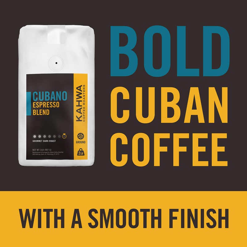 Kahwa Cuban Coffee Grounds, Cubano Dark Roast Espresso Blend, Ground