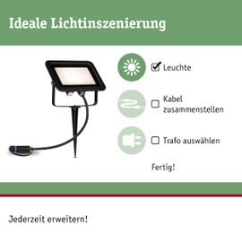 Paulmann Plug & Shine 94575 LED Outdoor Light Garden Spotlight IP65 Warm White Including 1 x 15.5 Watt Black Aluminium Spotlight 3000 K