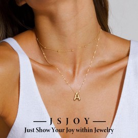JSJOY Bubble Initial Necklace for Women Bubble Letter Necklace Gold Dainty Initial Necklaces Layered Letter M Necklace for Her Dainty Gold Necklace Graduation Gifts 2024