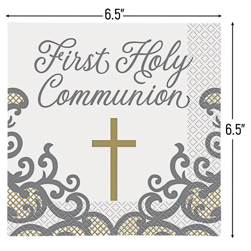 Elegant Gold Cross First Communion Napkins (16cm) - Premium Metallic