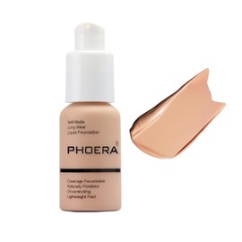 PHOERA Foundation,Flawless Soft Matte Oil Control Liquid Foundation Full Coverage Face Makeup. (103# Warm Peach)