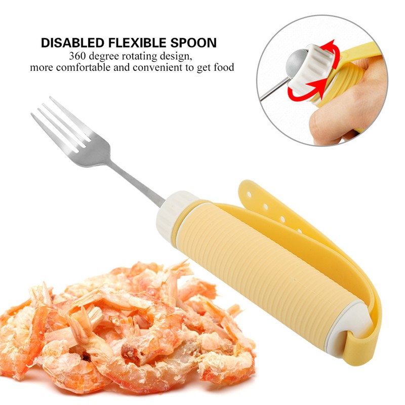 Disabled Patient Arthritis Elder Utensil Removable Flexible Rotating Eating Tablewares(Fork)