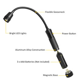 LED Work Light, Gooseneck Flashlight with Magnetic Base, Zoomable Flexible Led, 500 Lumen Mechanics Light Suitable for Auto Repair, Outdoor BBQ, Work Bench, Emergency, Pack of 2
