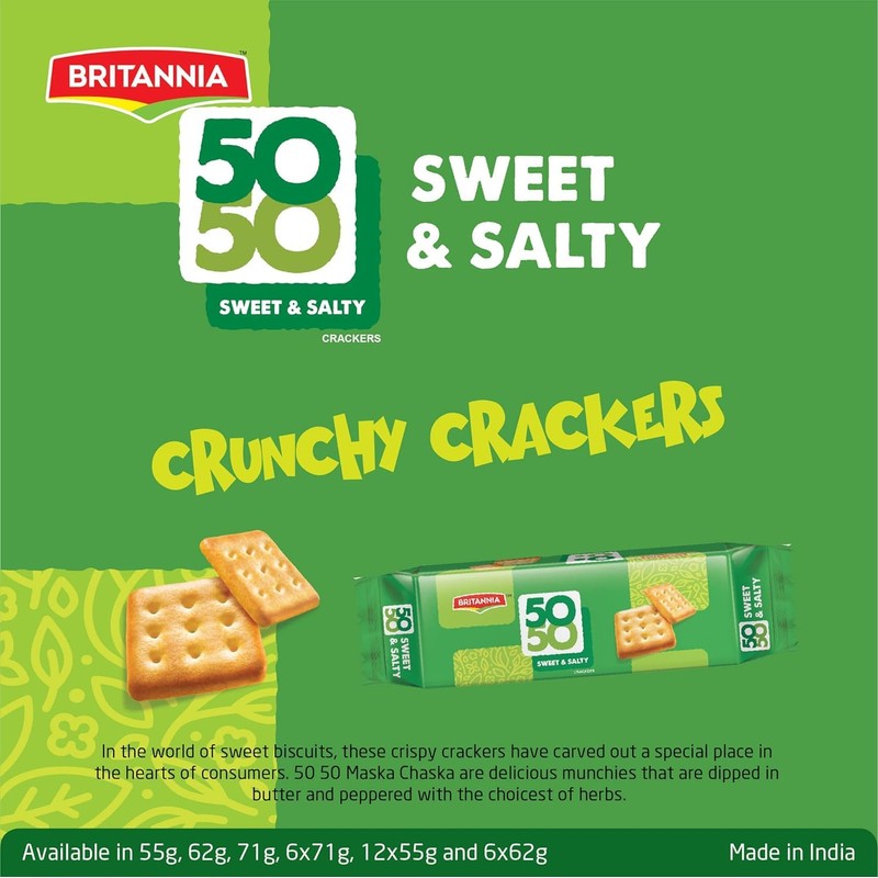 BRITANNIA Crackers 50 50 Sweet and Salty Biscuit 2.19oz (62g)