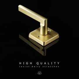 Linkaa Brass Gold Knobs with Lock, Interior Door Handles for Bathroom, Keyless Door Lock with Handles, Toilet Lever Gold (Privacy,Push Button Lock,1 Pack)