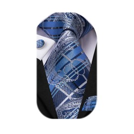 Dubulle Mens Paisley Floral Silk Tie for Men Blue Striped Necktie and Pocket Square Cufflinks Set Wedding Business