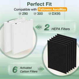 AeraMax 300 Hepa Filter Set Compatible with Fellowes AeraMax 290/300/DX95 Air Purifiers, HF-300/AP-300PH, Part# 9287201, Includes 2 Hepa Filters + 6 Activated Carbon Pre-filters