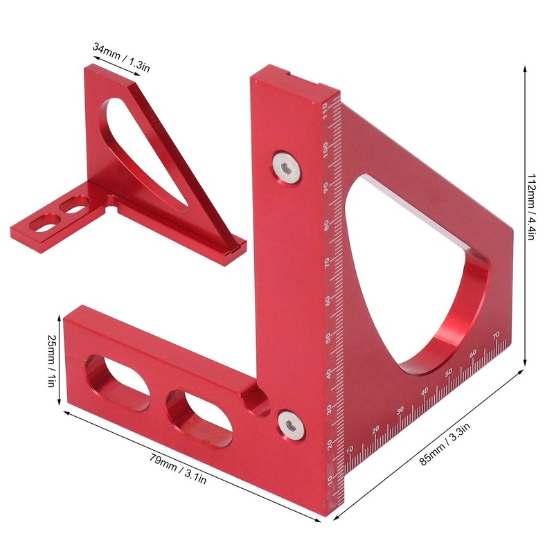 3D Mitre Angle Ruler Aluminum Alloy Professional Red 45 Degree