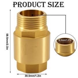 1 Inch Brass Check Valve, 1 Inch Male x 1 Inch Female Thread, DN25 Backflow Preventer with Internal Thread and Male Thread, 1 Inch Vertical Brass Check Valve for Water Pipe, Water Heater