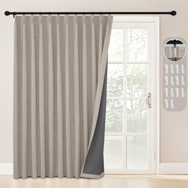 StangH Extra Wide Pinch Pleated 100% Blackout Curtains, Beige Linen Textured Bedroom Drapes with Hooks Neutral Farmhouse Thermal Insulated Panels for Sliding Door, W72 x L84, 1 Panel