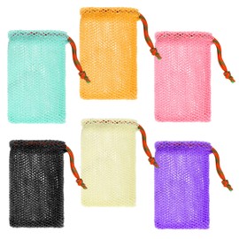 TIESOME 6 Pcs Soap Bags, Exfoliating Net Mesh Foaming Bag with Drawstring Closure Colorful Hanging nylon Soap Saver Plastic-Free Soap Pouch Saver for Body Face Cleaning Supply Foaming Drying