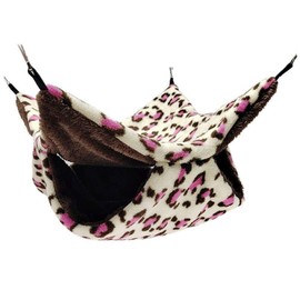 Fukufuku Luxury Hamster Hammock for Small Animals Pet Bed Sleeping Bag to Hang in Bird Cage Warm Nest Double Layer Coral Fleece with Hook Leopard Pattern Guinea Pigs Hedgehog Parrot Hamster Rabbit