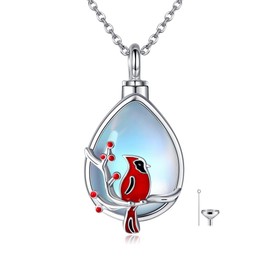 JERWLI Cardinal Urn Necklace Moonstone Cardinal Gifts for Women 925 Sterling Silver Cardinal Pendant Cute Red Bird Necklaces Cremation Jewelry Gift for Ashes Memory Mom Grandmom