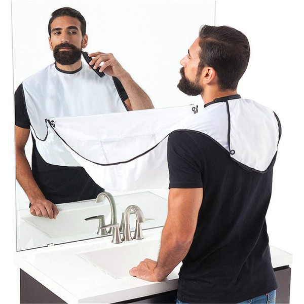 Shaving Apron Men Slick Barber Clipper & Home Beard Trimming Goatee Grooming Hair Cutting Cape Smock Collector Bib Accessories Face Cleaner - Husband Father Day Birthday Gift (White)