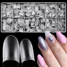 Bellelfin Medium Almond Nail Tips, 600Pcs Matte Coffin Gel Nails Half Cover Acrylic Fake Nails 12Sizes Coffin Nails Tips for Nail Extensions
