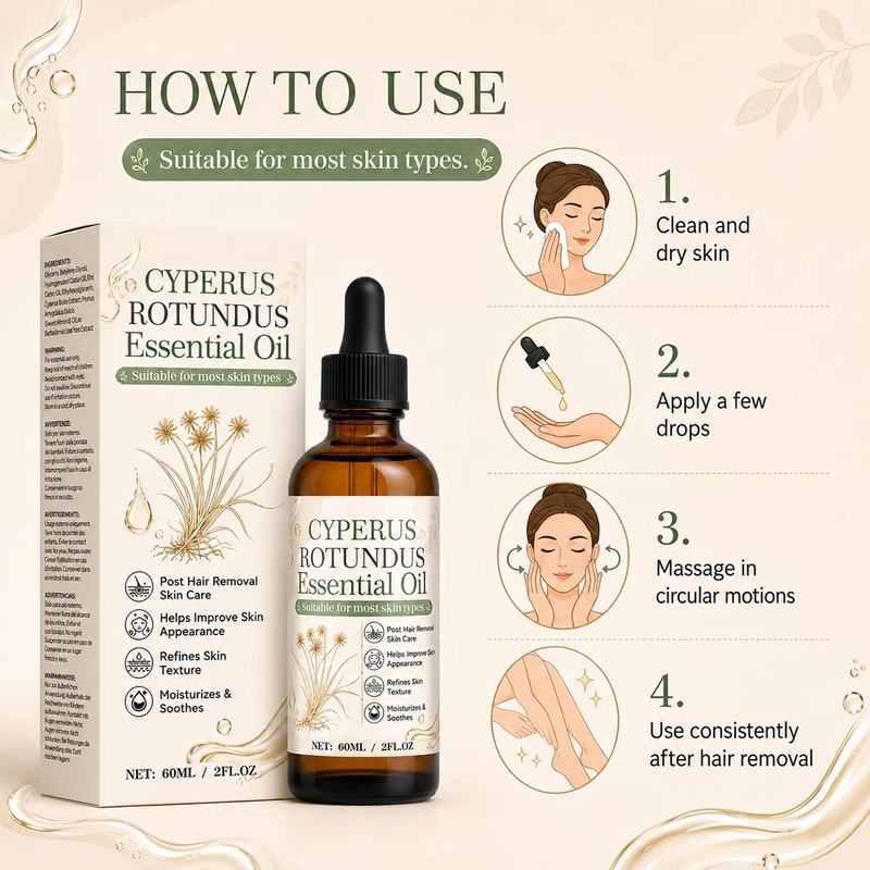 Cyperus Rotundus Oil, Post Hair Removal Care Oil with Aloe