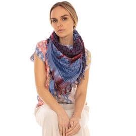 Semitic Tribes Spiral Red and Purple Tie Dye Sudra Jewish Scarf with fringes, Lightweight Woven Cotton Scarf, measuring 44x44 Inches