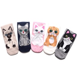 Benefeet Sox Fun Socks for Women Funny Novelty Cute Cat Paw Animal Socks Patterned Funky Colorful Rainbow Tie Dye Crew Socks Casual Combed Cotton Dress Socks Gifts 5 Packs（5 Pack-lucky Cats）