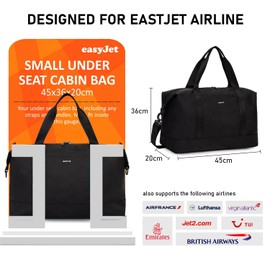 ECOHUB 30L Travel Bag Hand Luggage Large for Easyjet Hand Luggage 45 x 36 x 20 cm, Foldable Hand Luggage Bag for Airplane, Sports Bag with Removable Wet Bag, Weekender Women Men, black