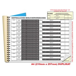 Cherry GDPR Compliant Guest Book/Visitor Book for Reception Areas, Self-Copying, 2 x 50 Sheets, 550 Entries per Directory, A4