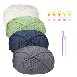 Crochet Yarn Cotton Crochet Wool Chenille Wool for Crocheting 4 x 50 g Crochet Wool Crochet Yarn Thick Cotton Nylon Blend Yarn Crochet Yarn for Beginners Grey Sage Green Yarn