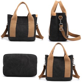 zhongningyifeng Handbag for Women Small Multi-Pockets, Canvas Mini Tote Shoulder Bags with Zipper, Satchel Hobo Bag for School Travel Work Daily Use (black)