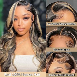 Agairl FB/27 Highlight Balayage Lace Front Wig Human Hair Pre Plucked 200% Density Body Wave HD Lace Frontal Wigs Human Hair 13X4 Ombre Wigs Human Hair 20 Inch