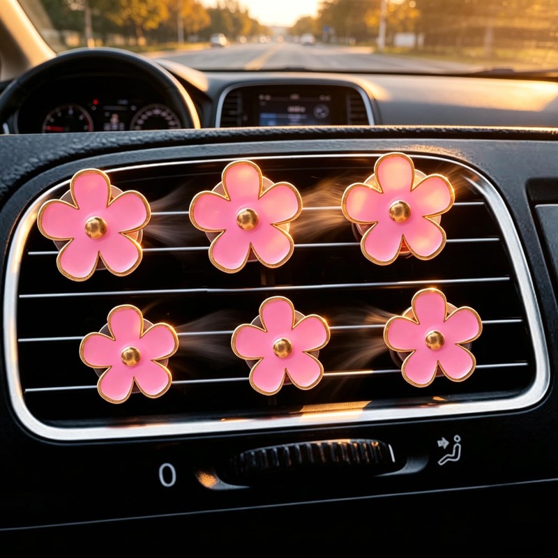 6 Pcs Pink Daisy Car Vent Clip Essential Oil Diffuser
