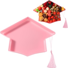 Tellingyou 2025 Graduation Plastic Cap for Charcuterie 13'' Fillable Trays with Tassel Disposable Plastic Mache Box Candy Tray Container for College Graduation Party Supplies(Pink Cap, Pink Tassel)
